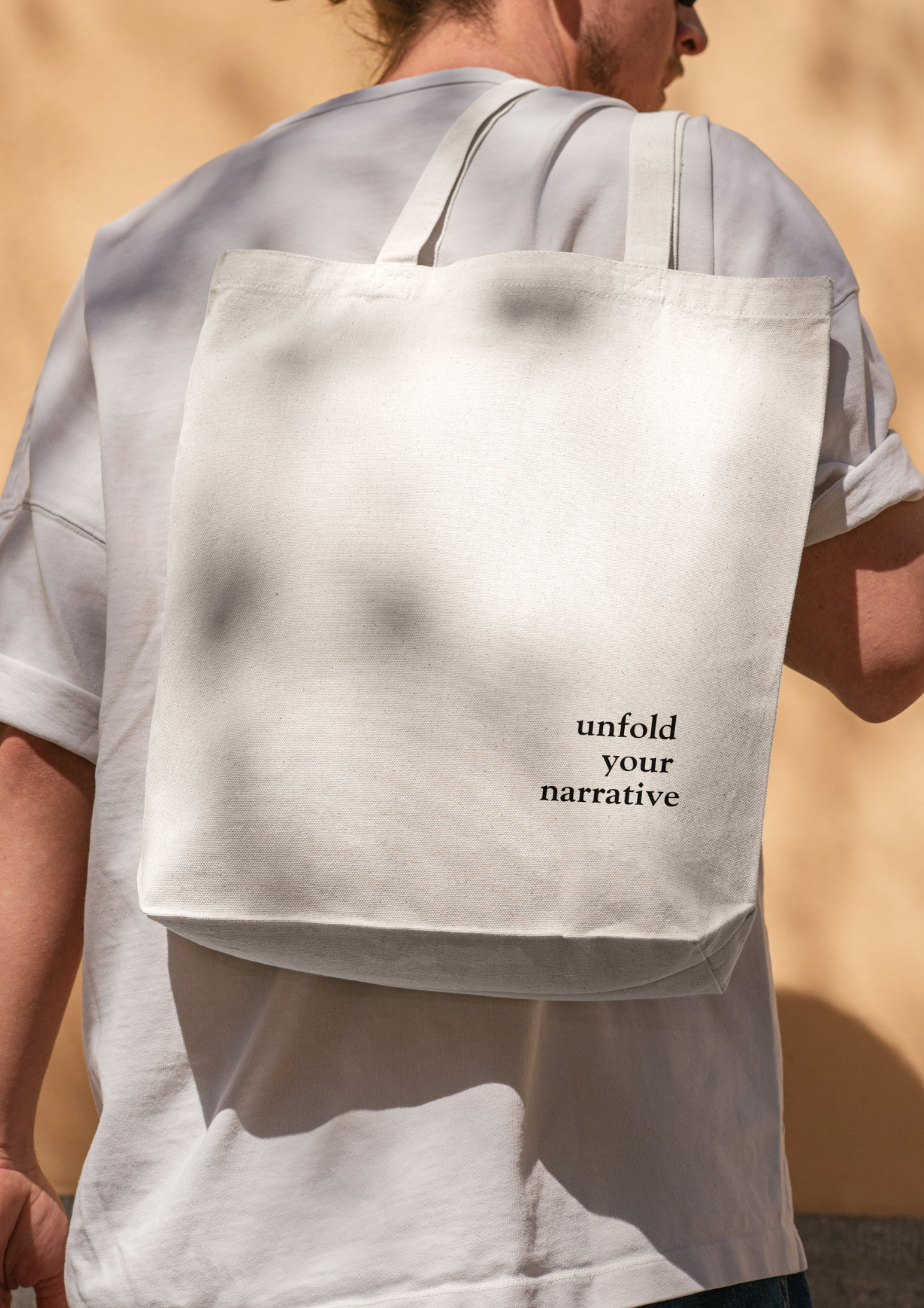 Sol Bardo- solbardo white zipper tote bag with unfold your narrative text