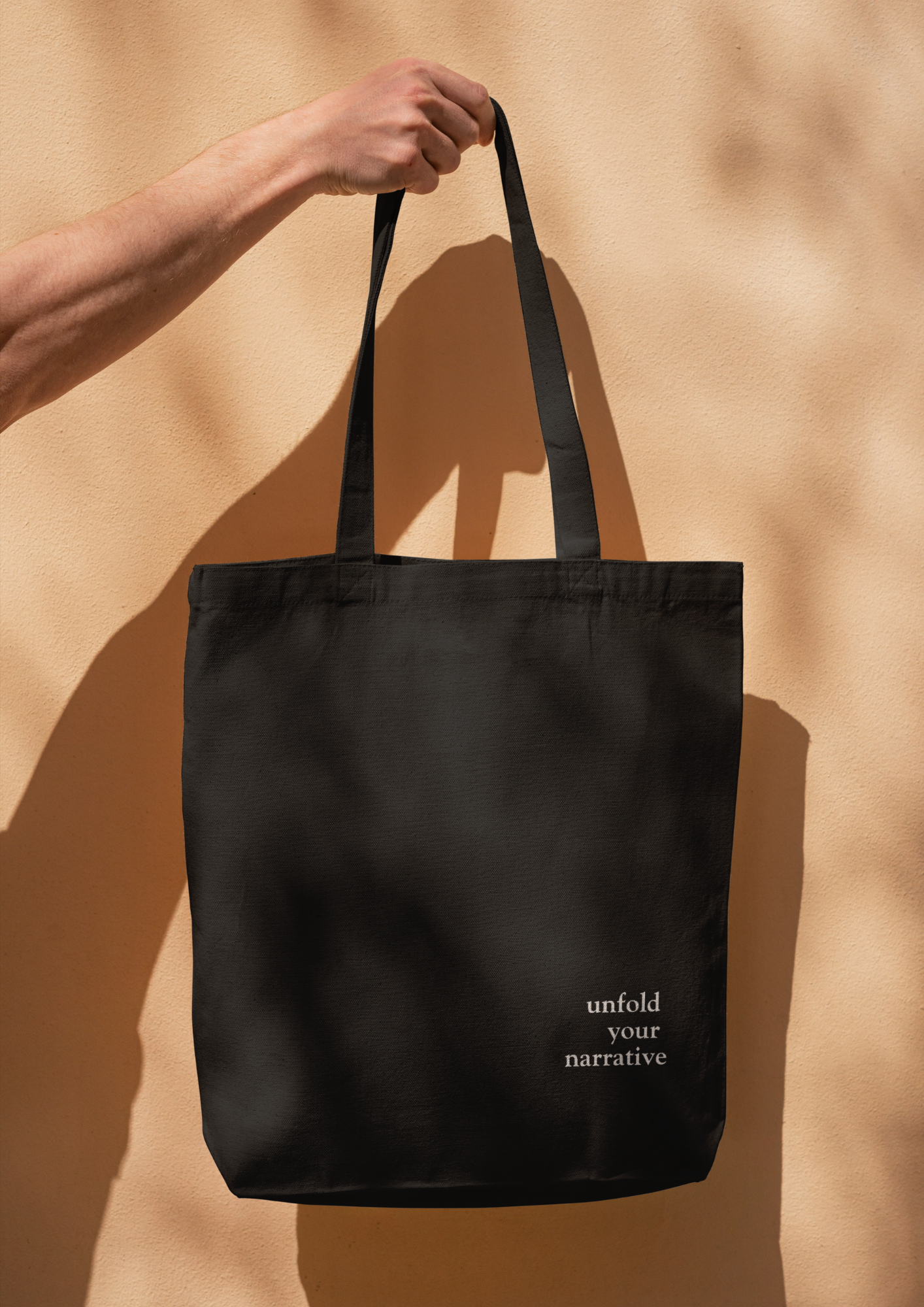 Sol Bardo- solbardo black zipper tote bag with unfold your narrative text